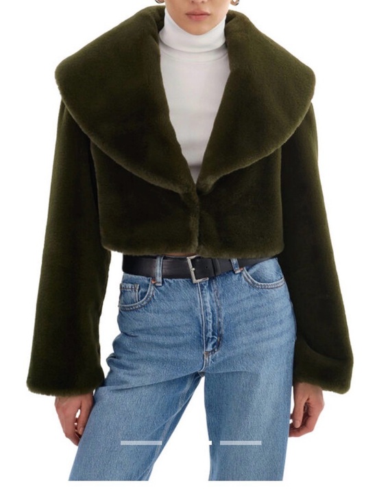 Lamarque Jackets & Blazers - Lamarque Danika Olive Green Cropped Faux Fur Jacket - Women XS